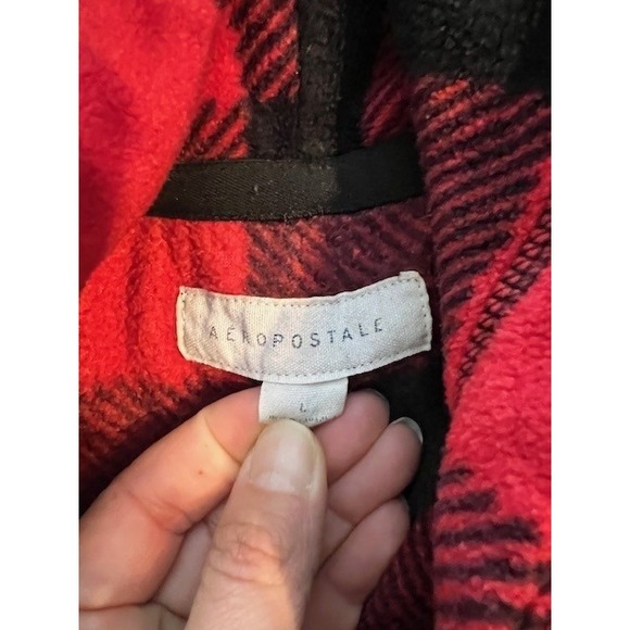 Men's Black & Red Plaid Aeropostale Hooded Sweatshirt Size L - Picture 3 of 5